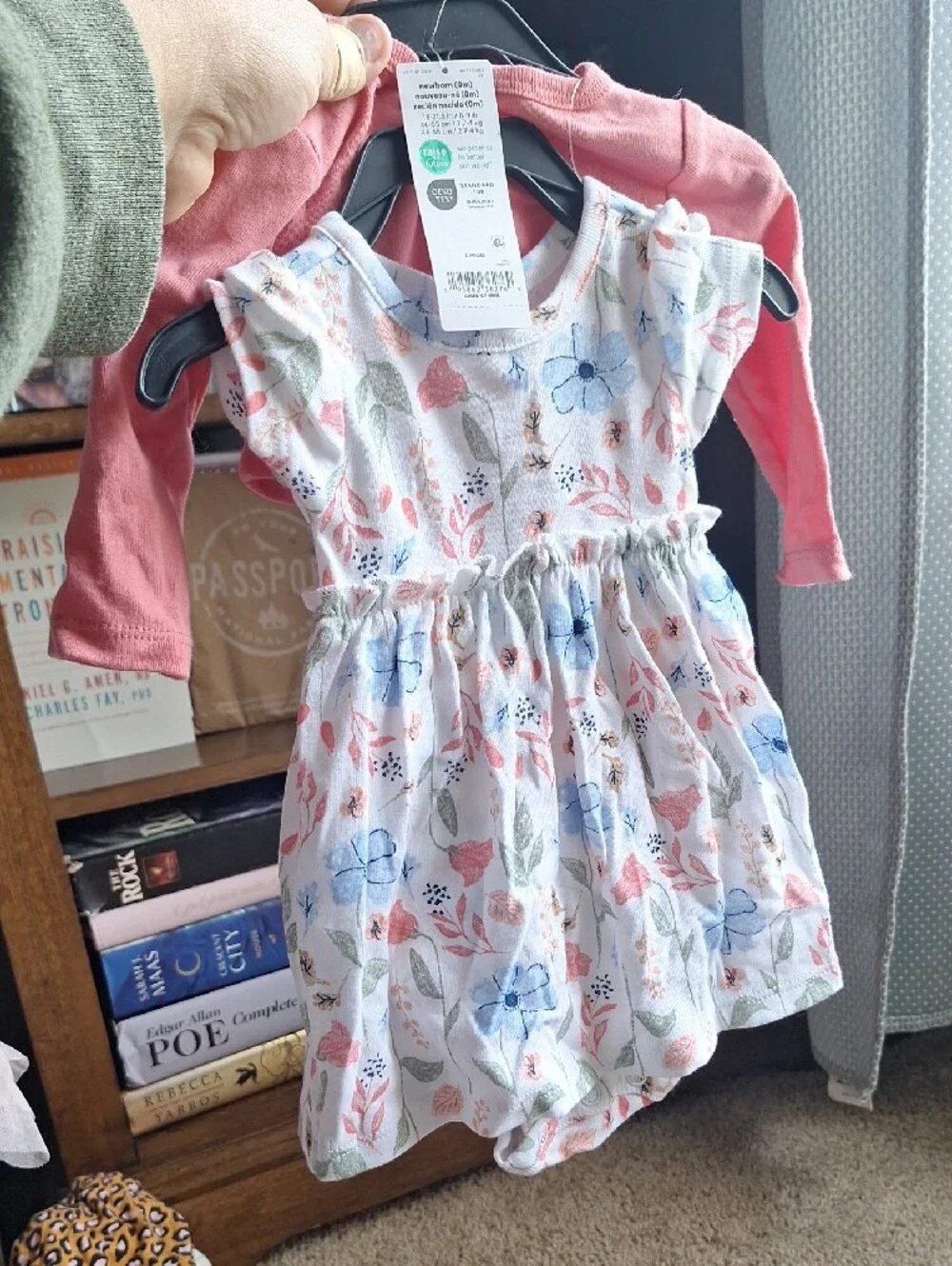 NWT Carter's NB 3pc Set Coral Top and Floral Print Baby Set